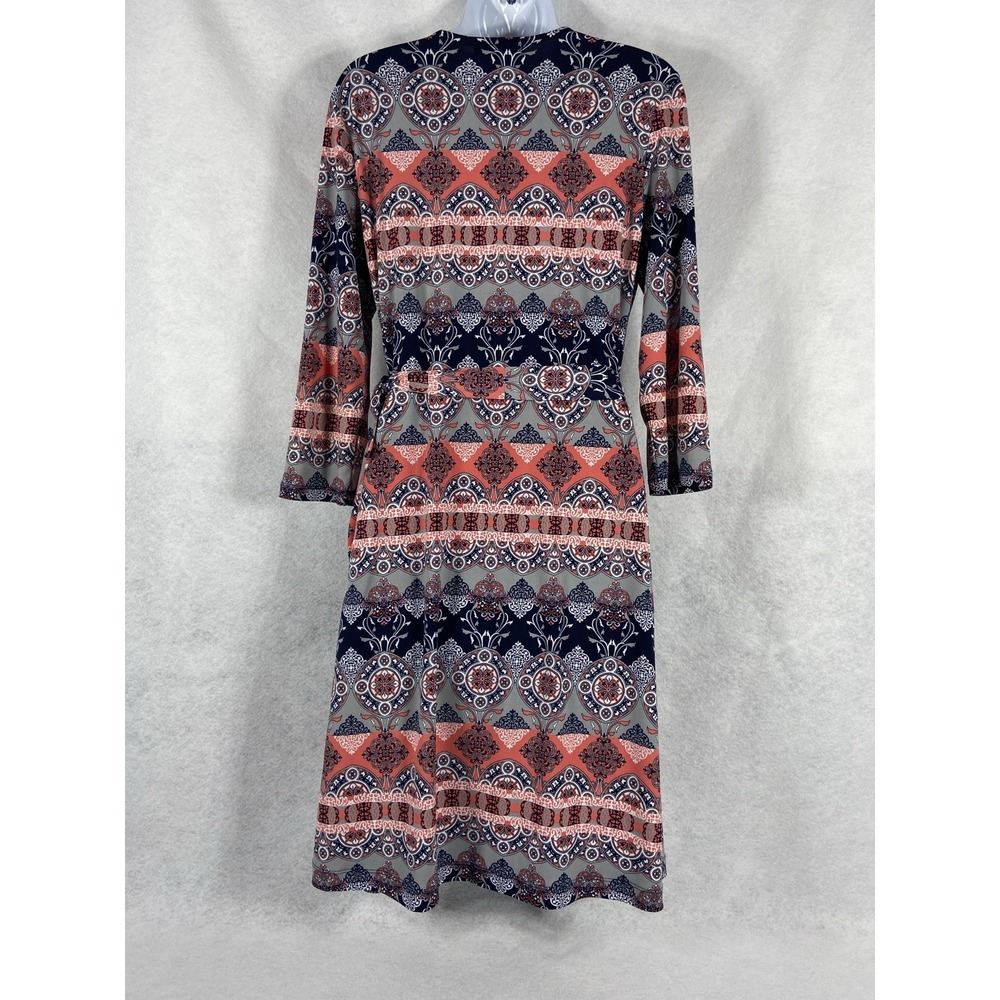 Banana Republic Wrap Dress Women's Medium Blue Pink Long Sleeve Boho Chic Floral - Picture 4 of 12
